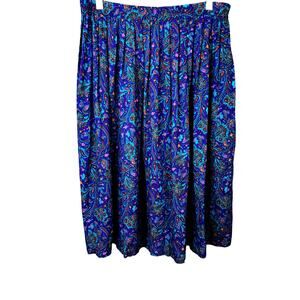 Vintage 1990's Justin B. Jones Blue Floral Paisley Maxi Skirt 12
